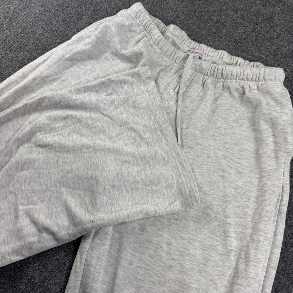 Cool Hearts Club Lounge Pants Large Gray Wide Leg Henley Drawstring Women